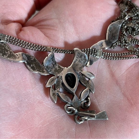 Antique Art Deco 1920's Sterling Silver Marcasite black Onyx Choker necklace - Picture 6 of 17